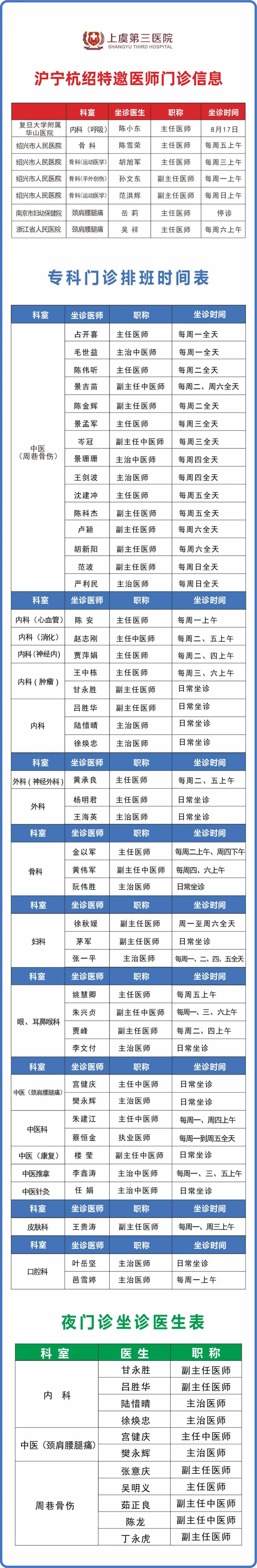 门诊排班,上虞第三医院